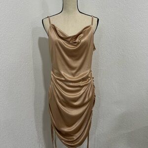 Women's Satin Cowl Neck Spaghetti Straps Midi Slip Dress XL
